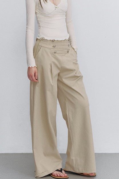 Pleated Heart Button Pants