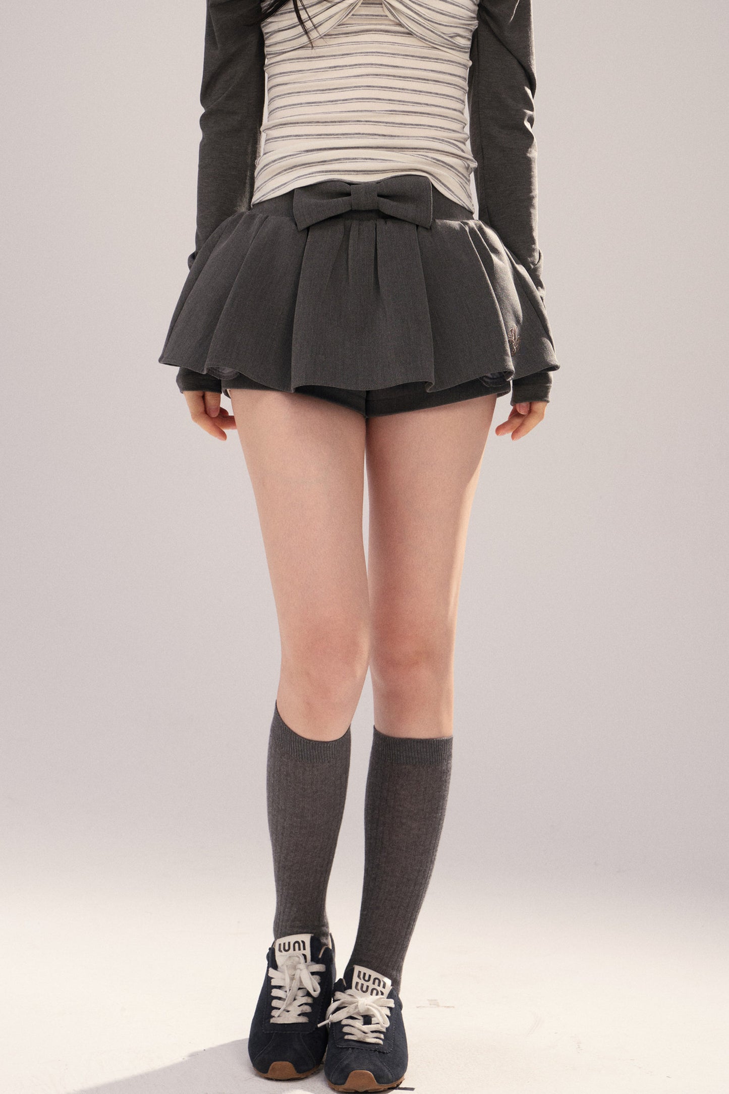 Embroidered Gray Bow Tutu Skirt