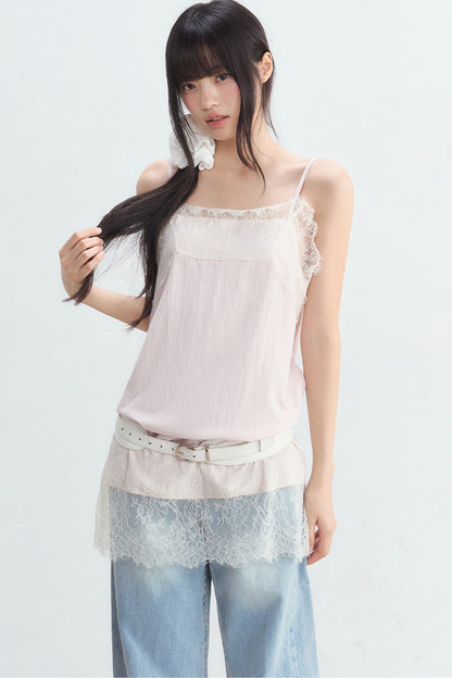 White U-Neck Top and Pink Suspender Set-Up