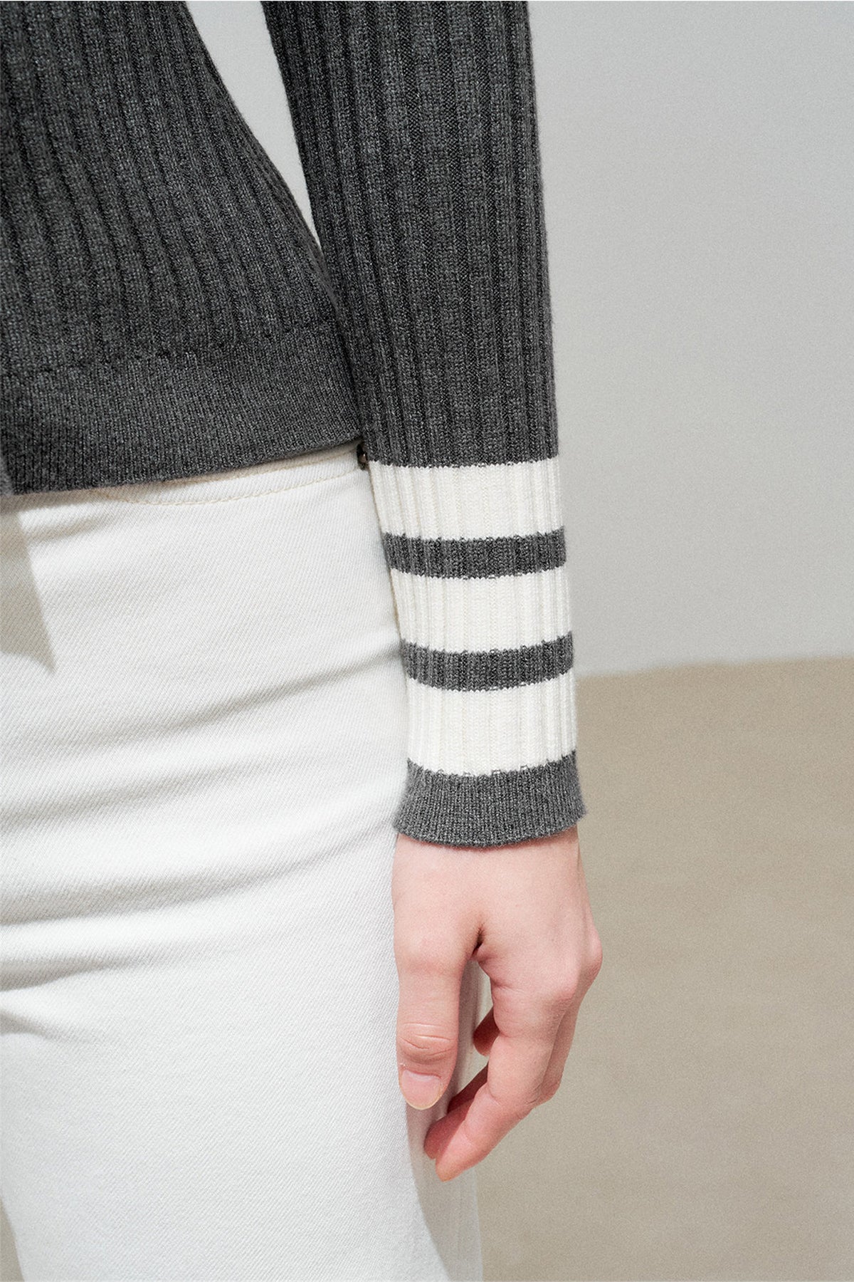 Navy Collar Striped Knit Top