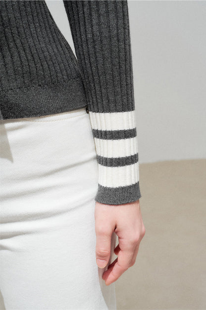 Navy Collar Striped Knit Top