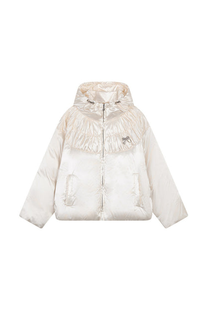 Silk Texture Pleated Puffer Jacket