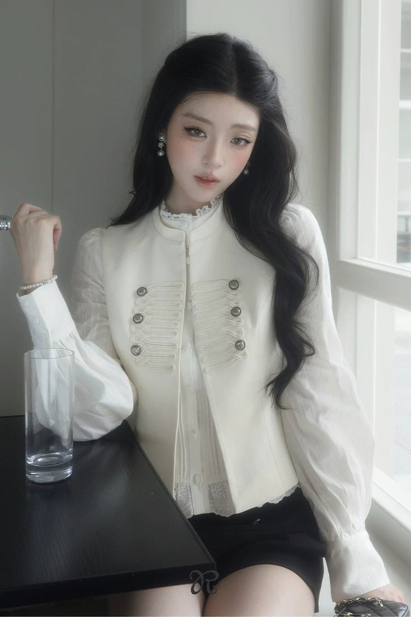French Style Ruffled Stand Collar Vest