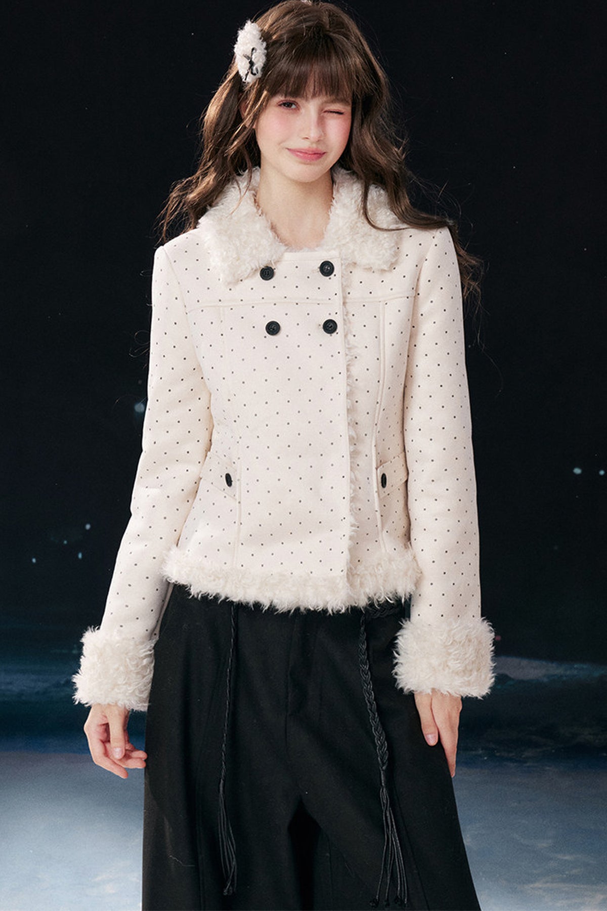 Polka Dot Faux Fur Jacket