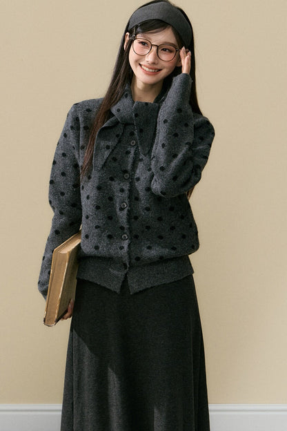Polka Dot Wool Cardigan and Long Skirt Set-Up