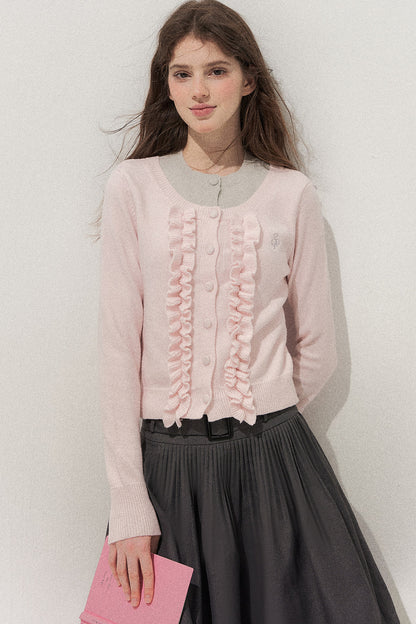 Layered-Look Floral Ruffle Sweater