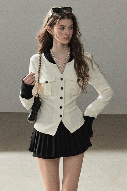 Little Style Waffle Knit Top and Pleated Skirt Set-Up