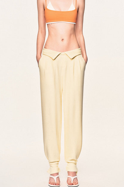 High-Waisted Fold-Over Waist Knit Pants