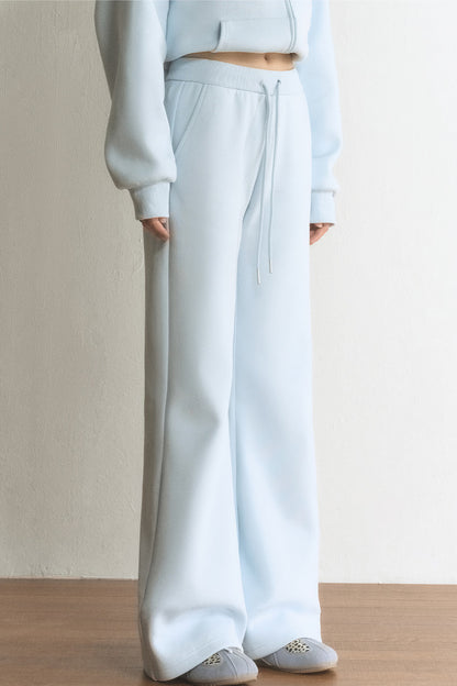 Light Blue Flared Drawstring Elastic Waist Sweatpants