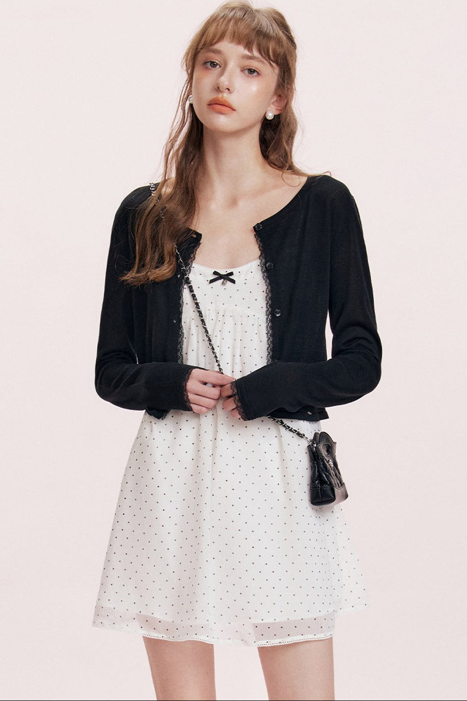 Chiffon Polka Dot A-Line Dress Set-Up