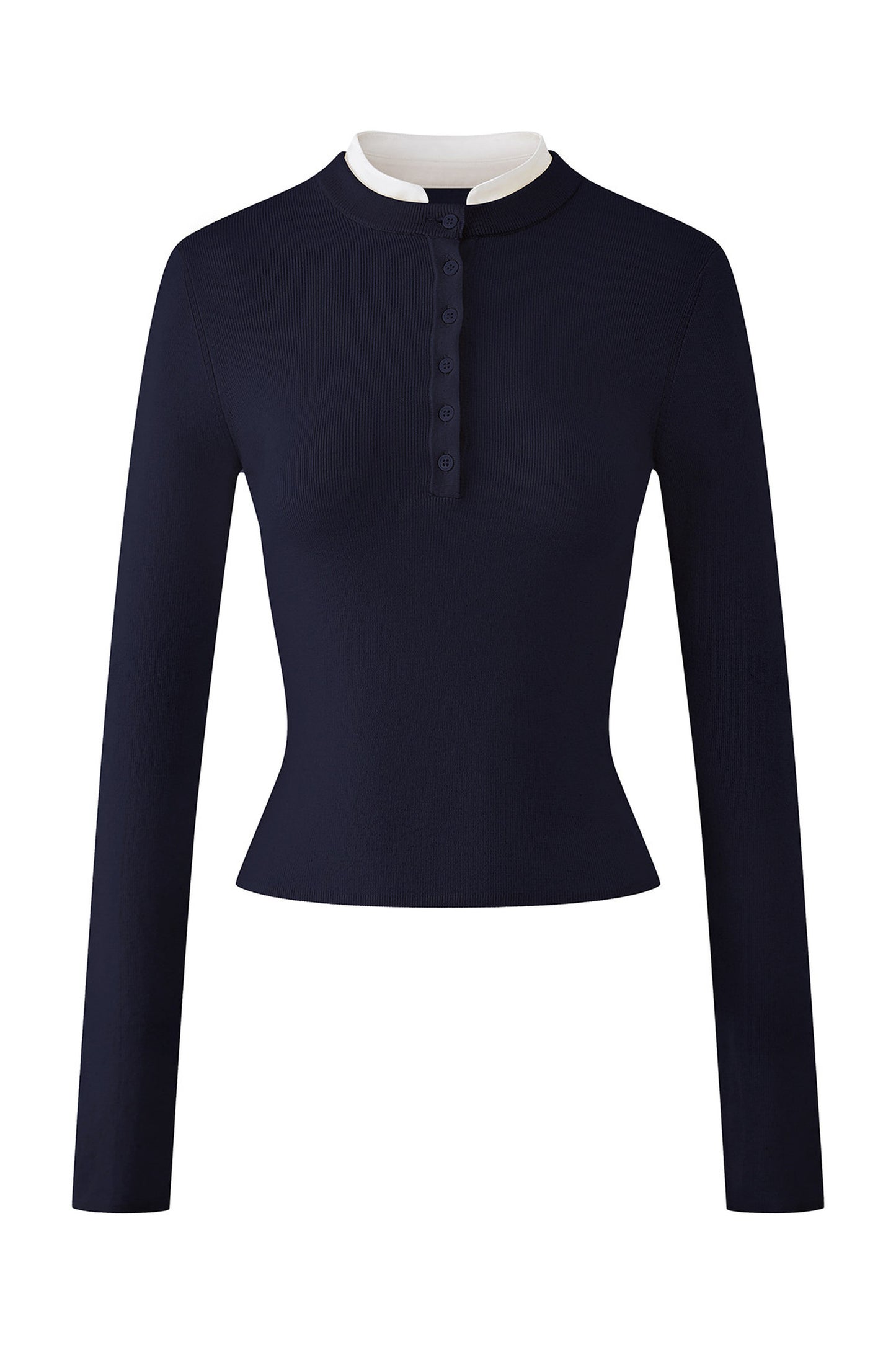 Oberteil aus Wolle mit Stehkragen und Strickjacke