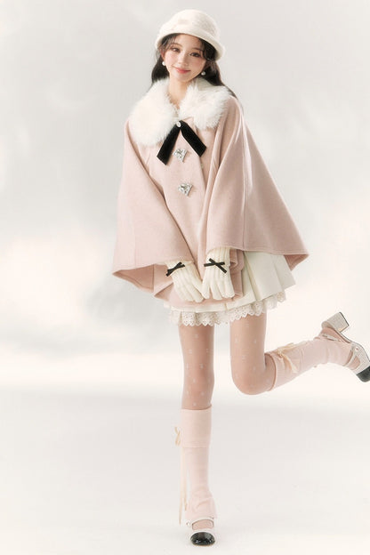 Luxurious Fur Collar Cape
