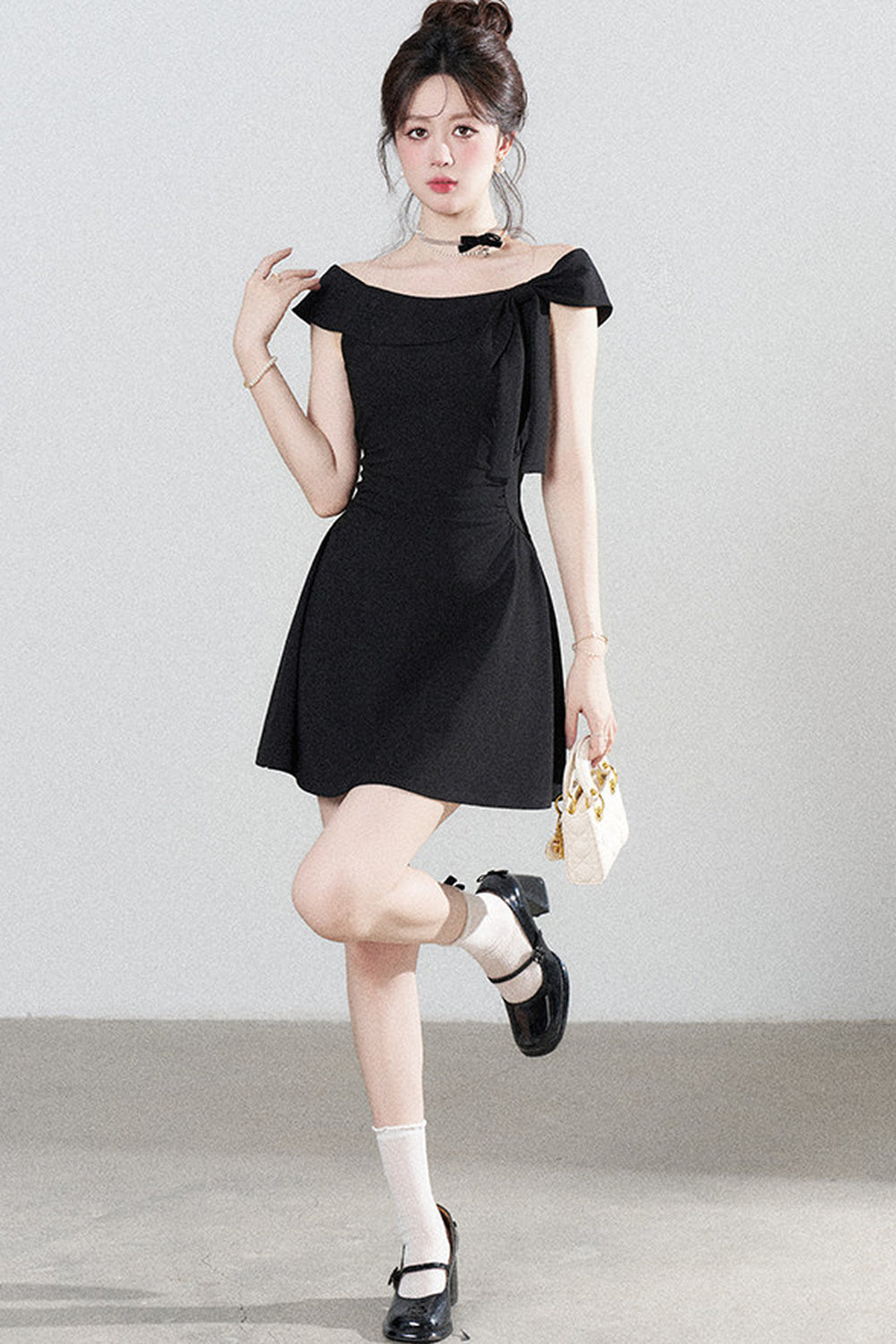 Black Off-Shoulder Knit Dress
