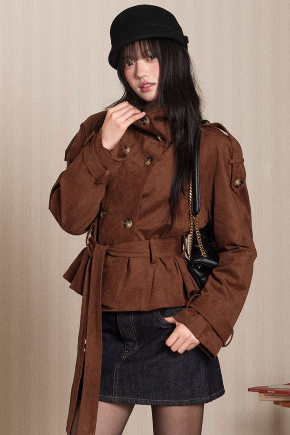 Double-Breasted Suede Trench Coat