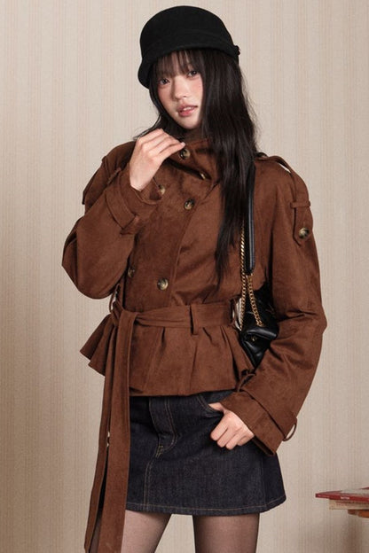 Double-Breasted Suede Trench Coat
