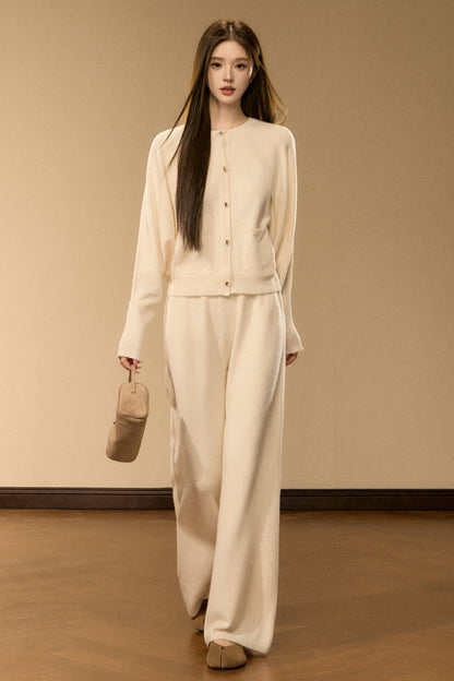 Wool and Cashmere Blend Cardigan and Pants Set-Up