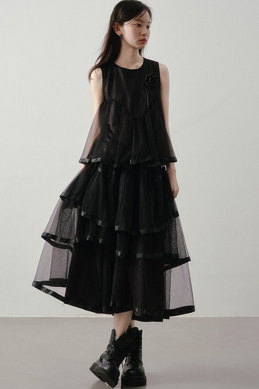 Black Mesh Layered-Look Two-Piece Set