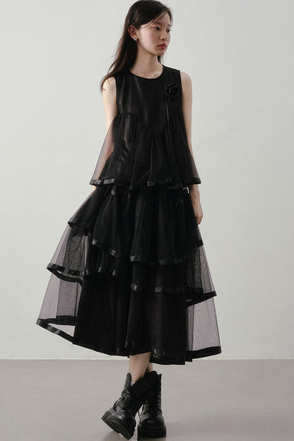 Black Mesh Layered-Look Two-Piece Set