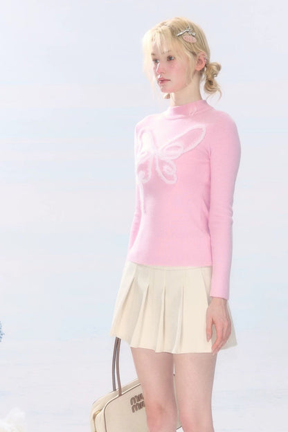 High-Waisted Apricot Pleated Woolen Skirt
