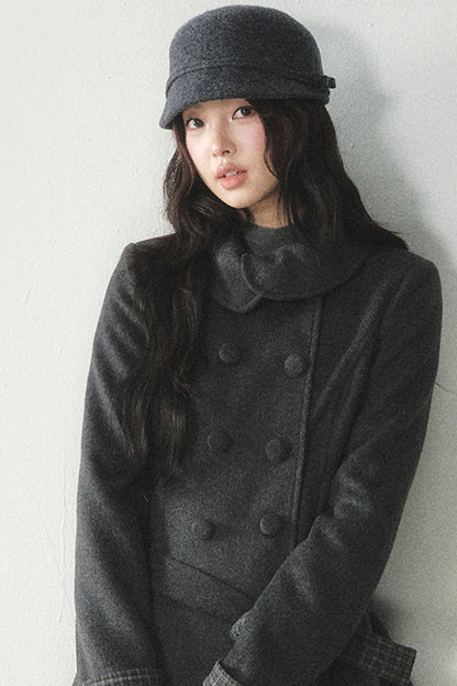 Plaid Collar Double-Breasted Wool Coat