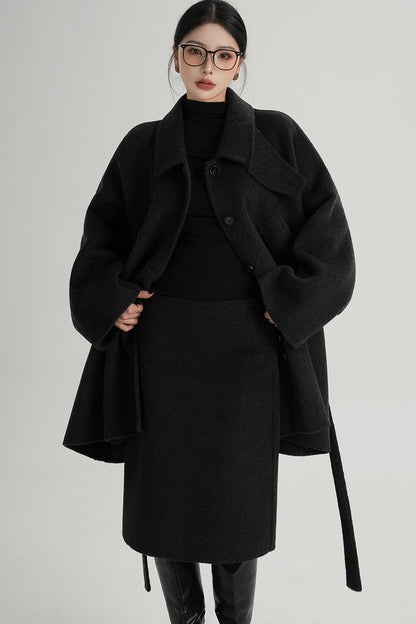 Mid-Length Armor Collar Wool Coat