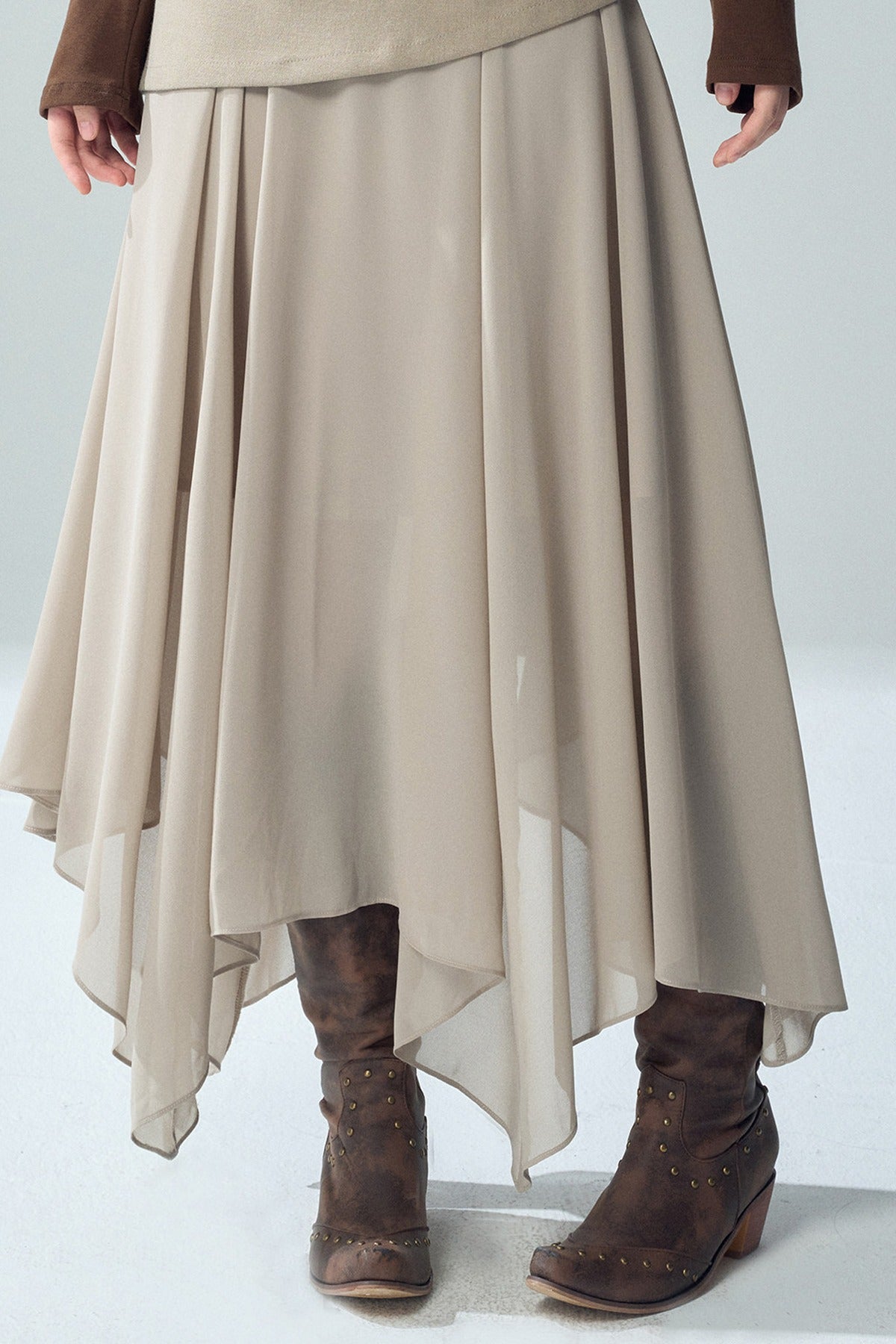 Khaki Irregular Tulle Skirt