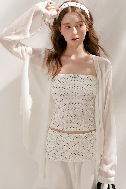 Polka Dot Cotton Tube Top And Wide Leg Pants Set-Up