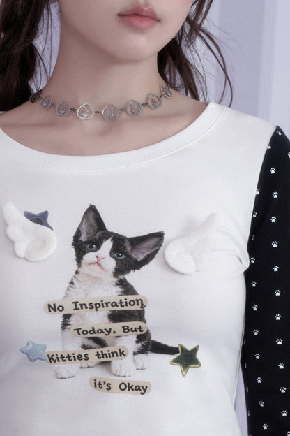 Cat Print Waist-Cinching T-Shirt