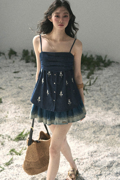 Gradient Denim A-Line Skirt