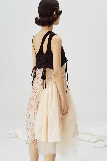 Beige Mesh Jacquard Dress