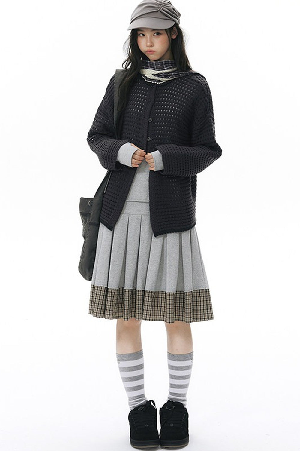 Solid Color Hollow Knit Cardigan