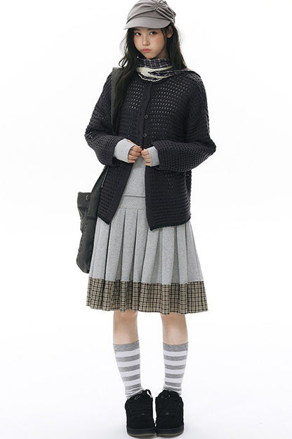 Solid Color Hollow Knit Cardigan