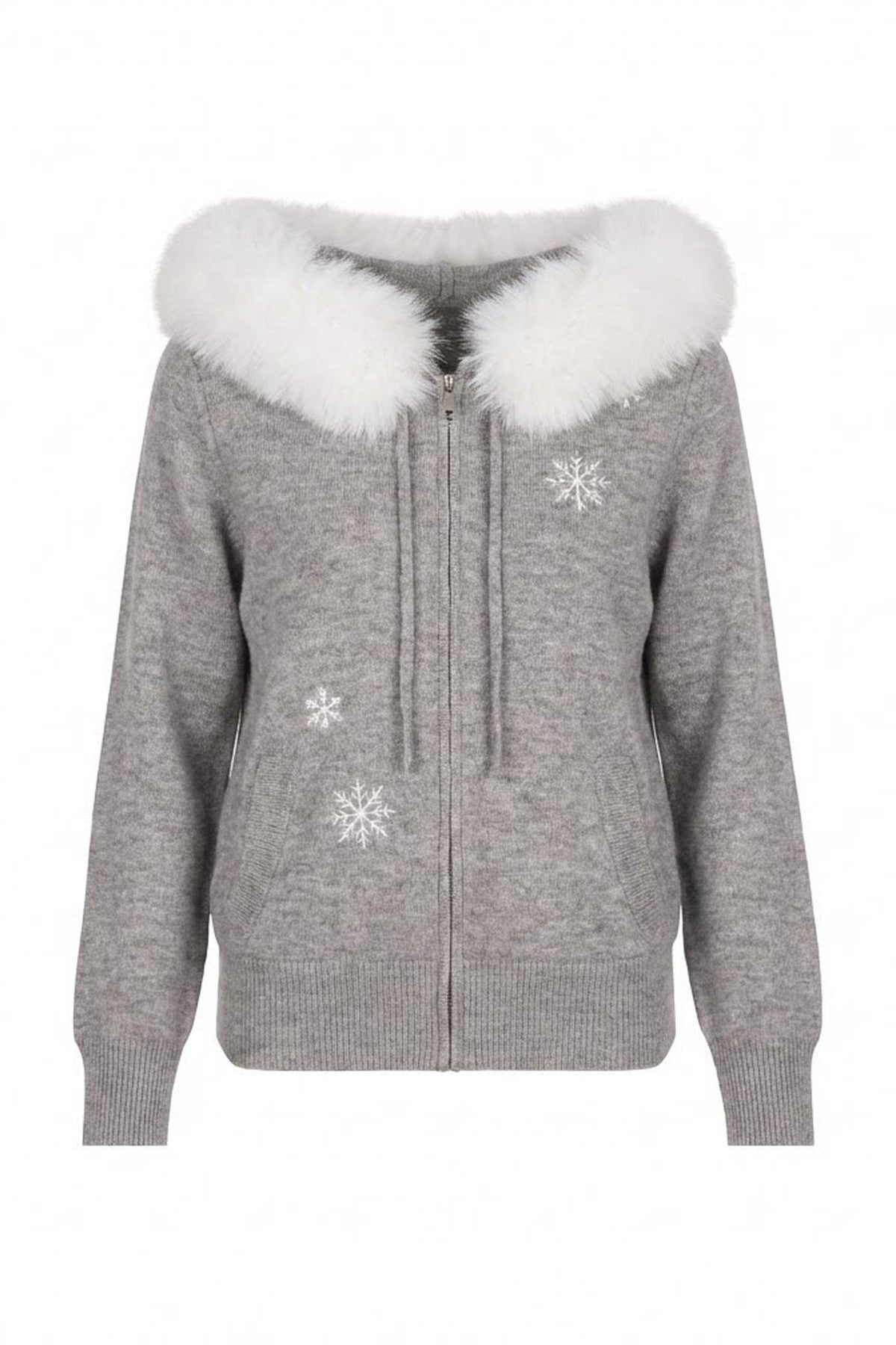 Embroidered Hooded Fur Collar Cardigan Jacket Set-Up