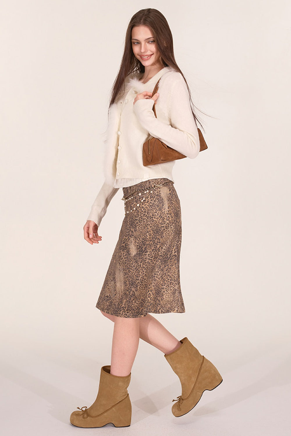 Fox Fur Trim Wool Cardigan