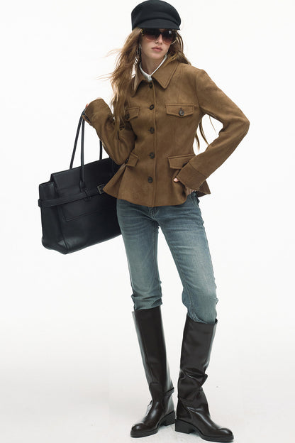 Loose Suede Long Sleeve Jacket