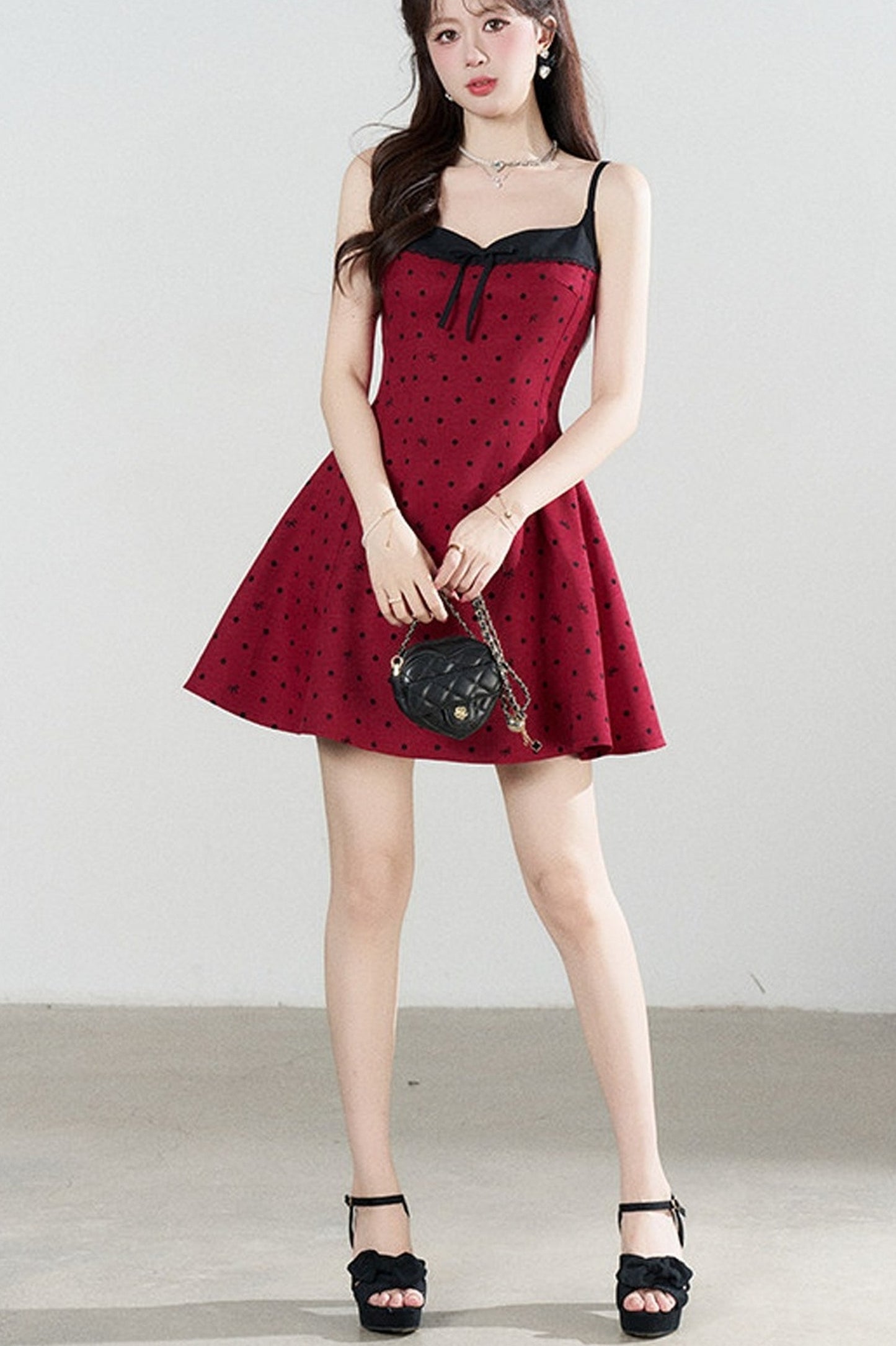 Red Polka Dot A-Line Spaghetti Strap Dress