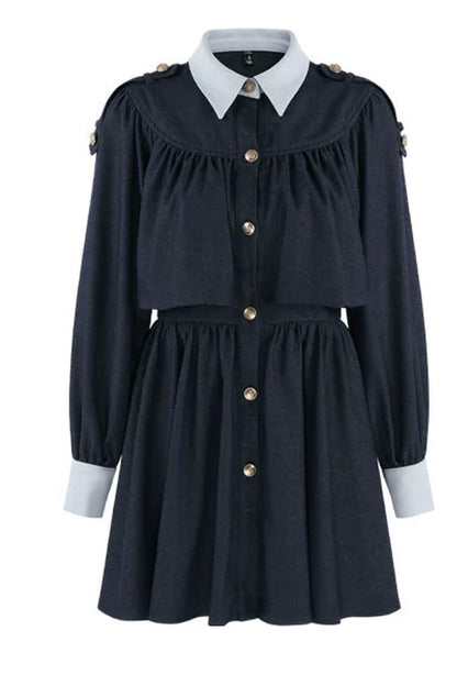 Long-Sleeved Layered-Look A-Line Dress