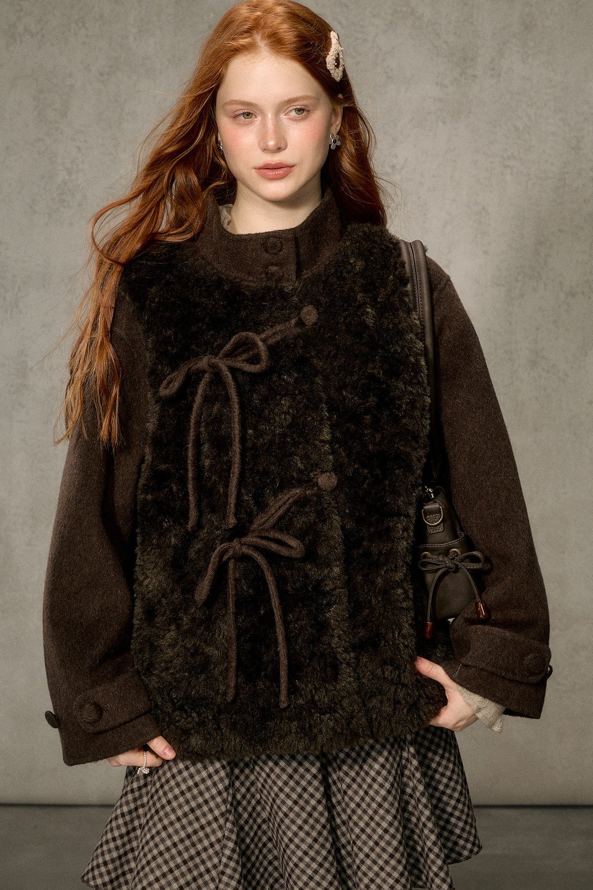 Fluffy Layered-Look Mid-Length Woolen Jacket