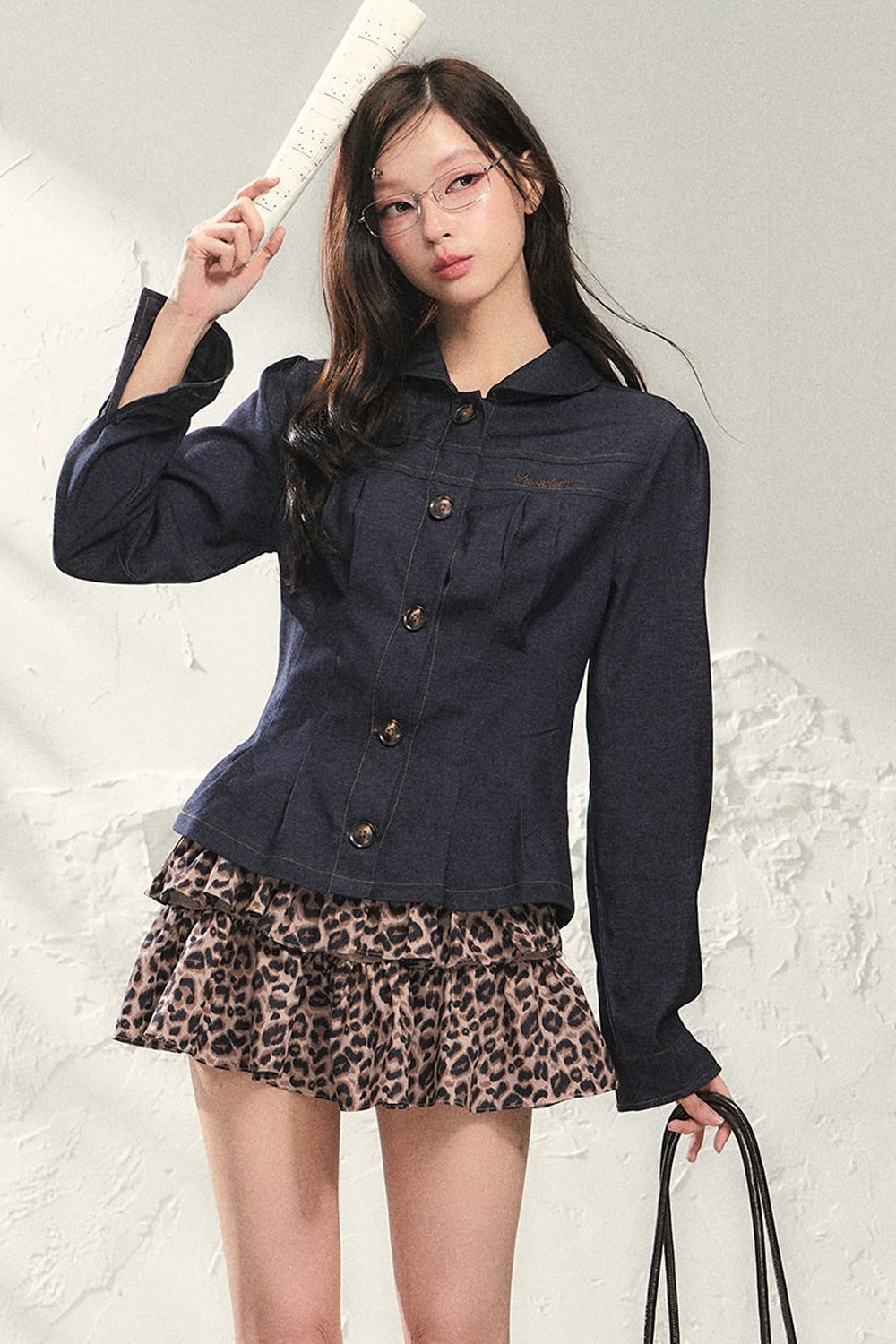 Dark Blue Denim Top With Skirt Set-Up