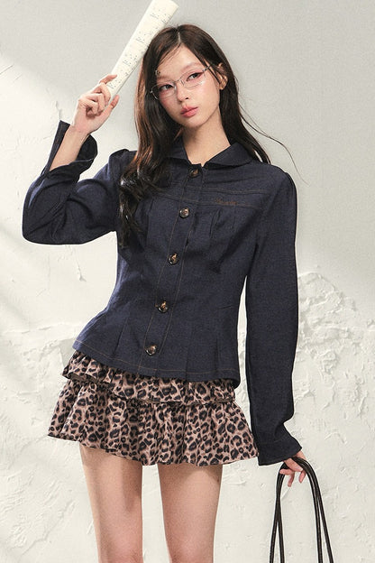 Dark Blue Denim Top With Skirt Set-Up