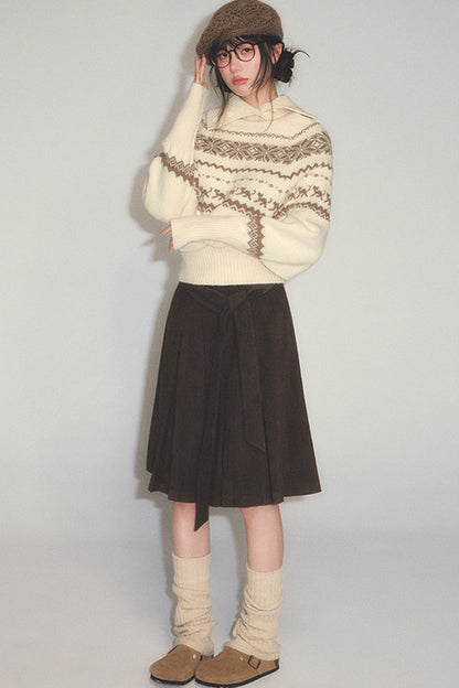 Fair Isle Cable-Knit Stand-Up Collar Sweater