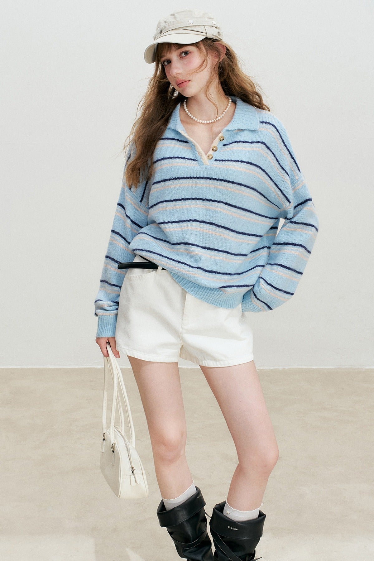 Striped Knit Pullover Polo Shirt
