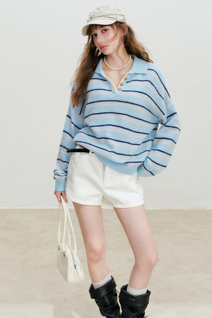 Striped Knit Pullover Polo Shirt