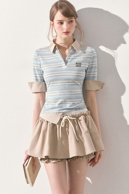 Embroidered Low-rise Drawstring Puff Skirt