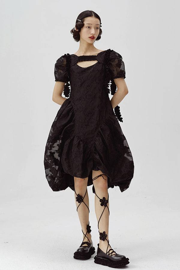 Irregular Floral Puff Dress