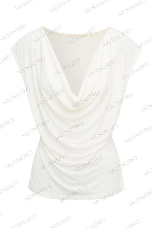 Deep V-Neck Short-Sleeve Ramie Top and Camisole Set