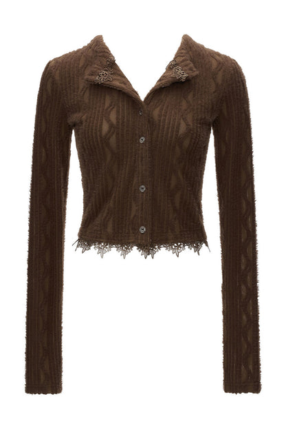 Lace Long Sleeve Knit Cardigan Top