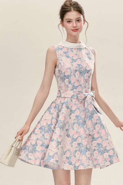 Ärmelloses A-Linien-Kleid mit Blumenmuster