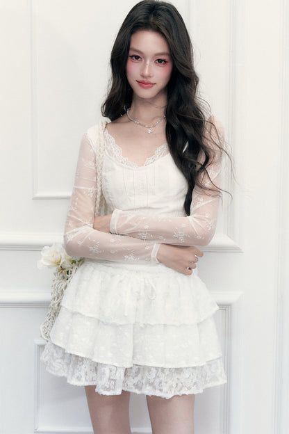 V-Neck Waist-Cinching T-Shirt and Skirt Set-Up