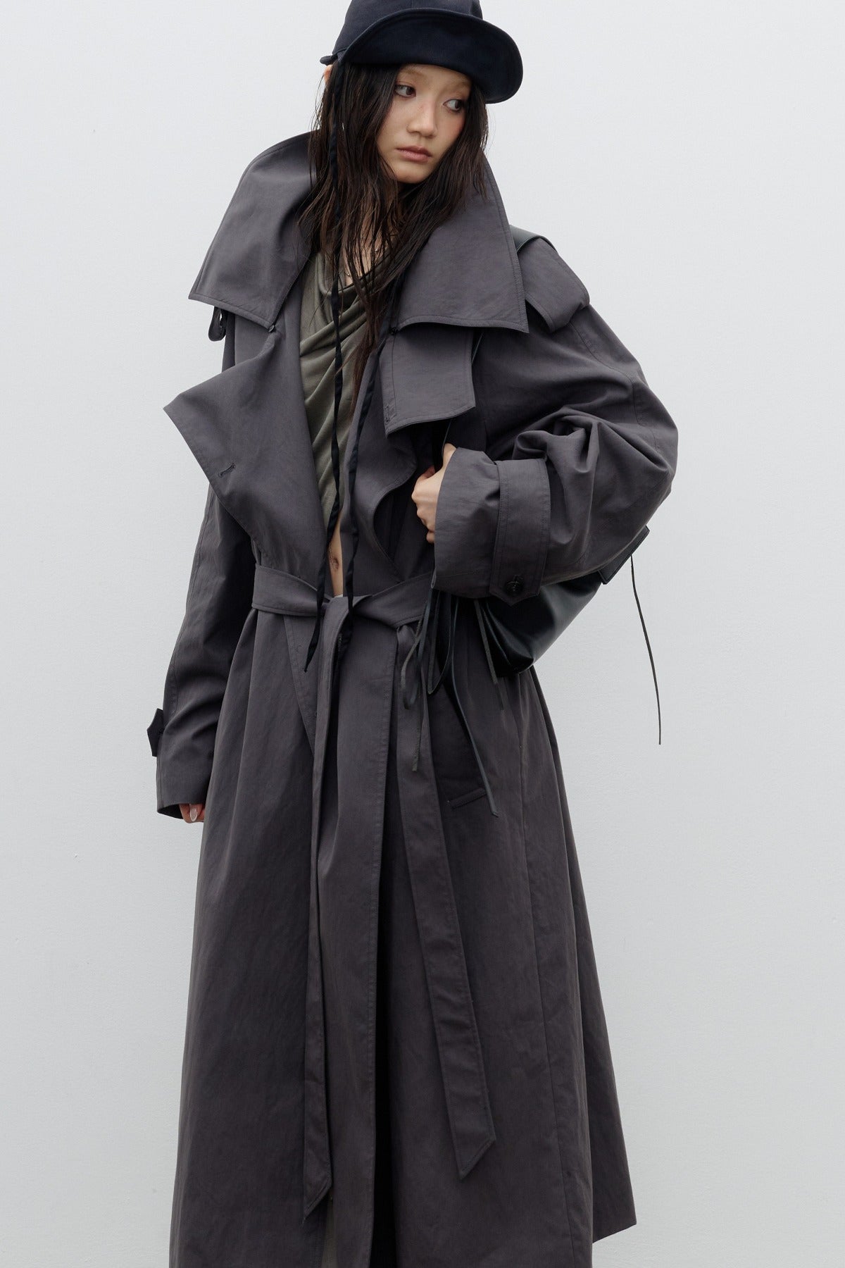 Long Double-Layer Lapel Trench Coat